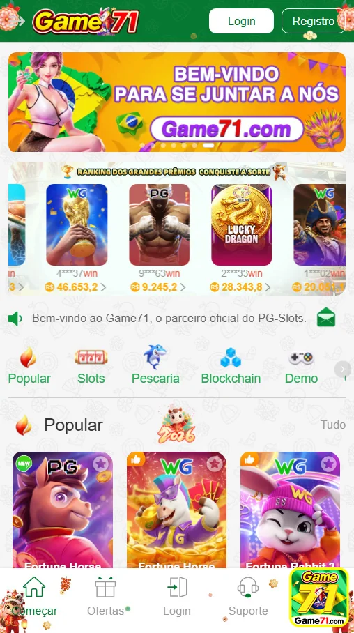 Usuário acessando game71.com em smartphone
